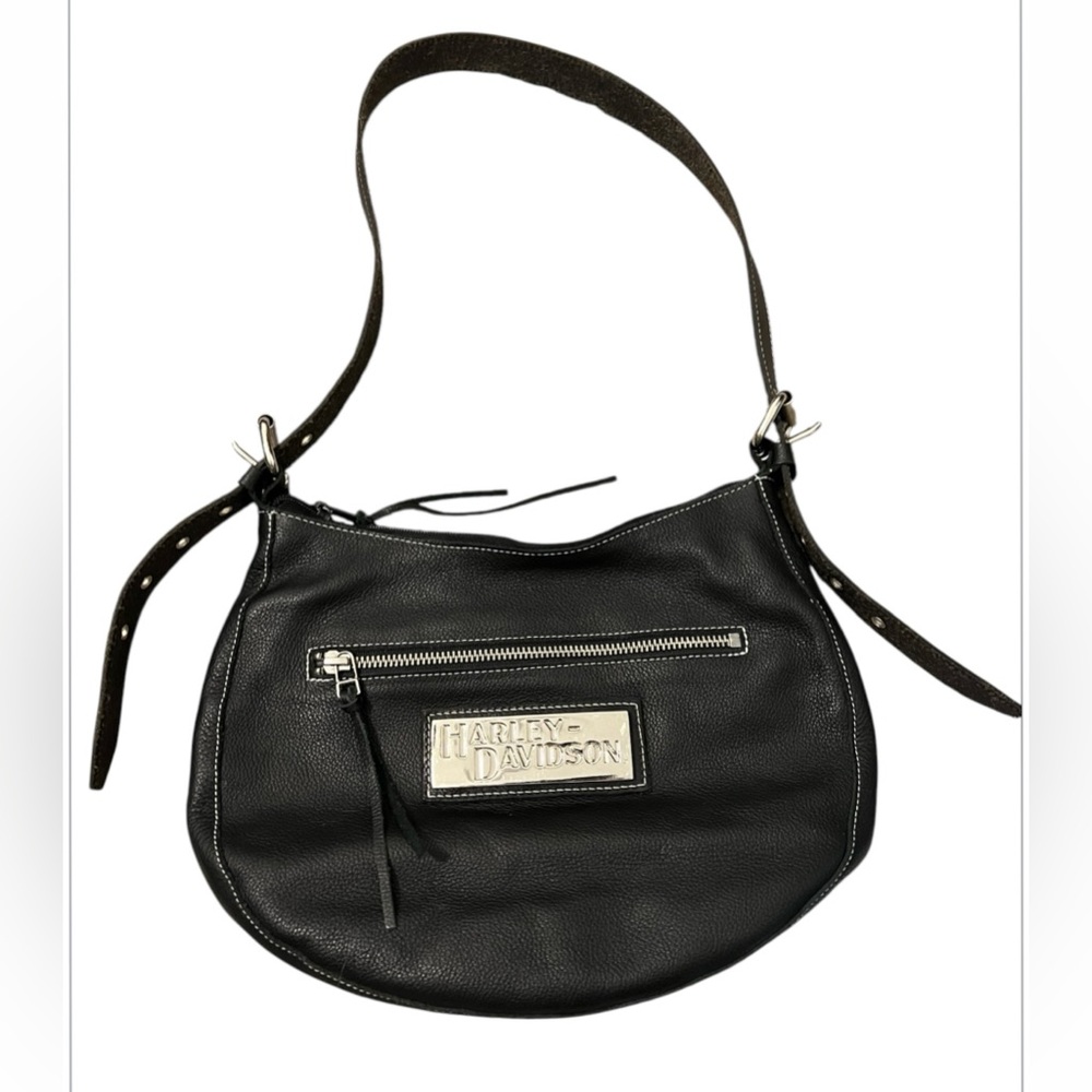 Vintage Harley Davidson medium pebbled black leather hobo crossbody shoulder bag